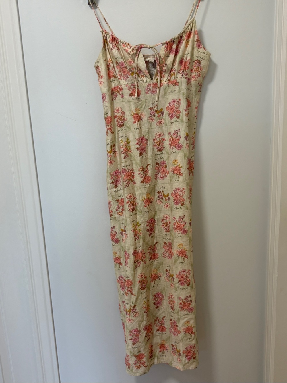 Monteau Maxi Dress Beige Pink Flowers Size Small Spaghetti Straps summer Party